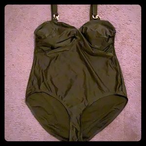 Dark olive green one piece bathing suit